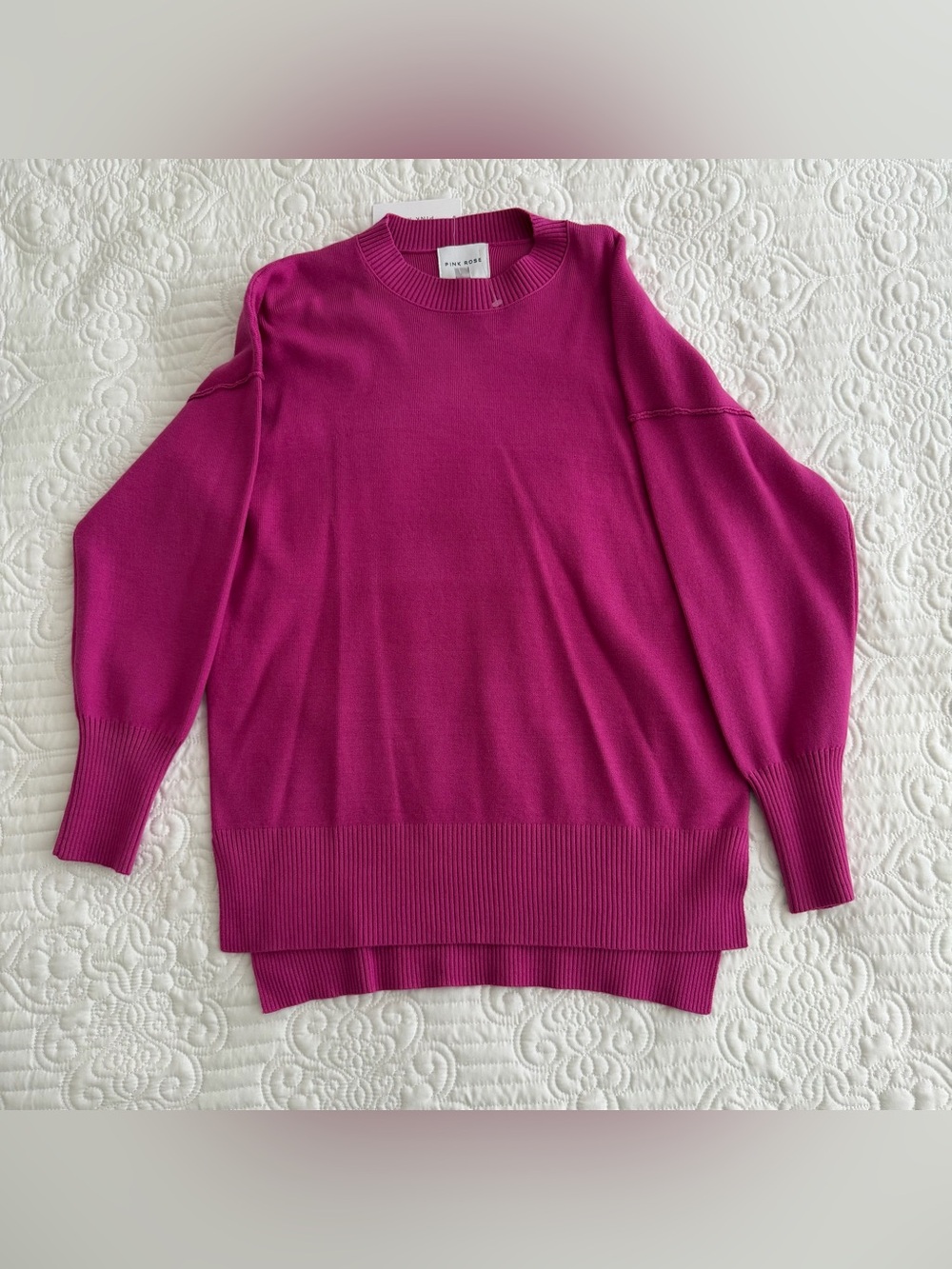 NWT Pink Rose "Spicy Magenta" Ribbed Crewneck Sweater — Size Small